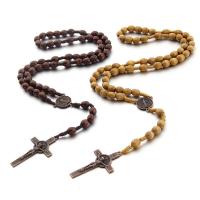 Rosary Necklace, Wood, with Zinc Alloy, Cross, Unisex 8*10mm,14mm Approx 22.05 Inch 