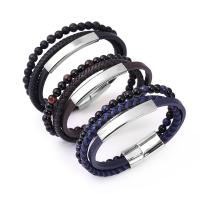 Cowhide Bracelets, with Titanium Steel & Gemstone, polished  & Unisex 