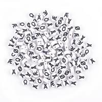 Acryl Alphabet Perlen, flache Runde, DIY & mit Brief Muster, gemischte Farben, 7x3.5mm, 100PCs/Tasche, verkauft von Tasche