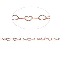 Cadena de barra de latón , metal, cadena de corazón, dorado, 3x5x1mm, longitud:1 m, Vendido por m