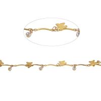 Cadena Decorativa de Metal, Con colgante & con diamantes de imitación, dorado, 9x8mm, longitud:1 m, Vendido por m