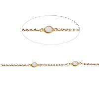 Cadena de barra de latón , metal, cadena de la bola & con diamantes de imitación, dorado, 12x6x3mm, longitud:1 m, Vendido por m