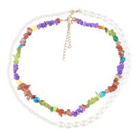Plastic Pearl Necklace, Zinc Alloy, with ABS Plastic Pearl & turquoise, with 2.83 extender chain, 2 pieces & fashion jewelry & for woman, multi-colored .31 Inch 
