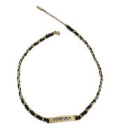 PU Leather Cord Necklace, Titanium Steel, with PU Leather, with 1.97 extender chain, gold color plated, fashion jewelry cm 