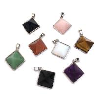 Gemstone Zinc Alloy Pendants, Natural Stone, with Iron & Zinc Alloy, Square, platinum color plated & Unisex & faceted 