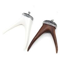 Acrylic Jewelry Pendant, with Rhinestone Clay Pave, Fork, imitation ox bone & Unisex 30x80- 