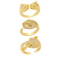 Brass Cuff Finger Ring, gold color plated & micro pave cubic zirconia, golden, 10mm 