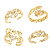 Brass Cuff Finger Ring, gold color plated & micro pave cubic zirconia, golden, 12mm 