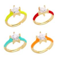 Cubic Zircon Brass Finger Ring, Star, gold color plated, Adjustable & micro pave cubic zirconia & enamel 9mm 