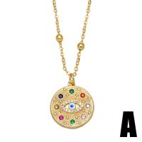 Cubic Zircon Micro Pave Brass Necklace, with 1.97 extender chain, gold color plated, evil eye pattern & micro pave cubic zirconia, golden .72 Inch 