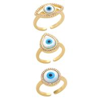 Evil Eye Jewelry Finger Ring, Brass, with Shell, gold color plated & micro pave cubic zirconia, golden, 17mm 