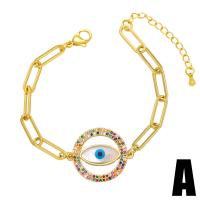 Evil Eye Bracelet Bijoux, laiton, avec coquille, avec 1.97 chaînes de rallonge, Placage de couleur d'or, styles différents pour le choix & pavé de micro zircon, doré .12 pouce, Vendu par PC