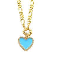Cubic Zircon Micro Pave Brass Necklace, Heart, gold color plated, micro pave cubic zirconia & enamel .08 Inch 