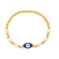 Evil Eye Jewelry Bracelet, Brass, with Plastic Pearl, gold color plated, fashion jewelry & enamel .69 Inch 