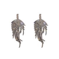 Fashion Fringe Earrings, Brass, Leaf, plated, for woman & with rhinestone 