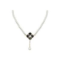 Plastic Pearl Necklace, with Zinc Alloy, gold color plated, for woman & with rhinestone Approx 12.59 Inch 