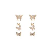 Zinc Alloy Rhinestone Stud Earring, Butterfly, plated & for woman & with rhinestone 