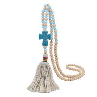 Wood Sweater Chain Necklace, with Polyester Yarns & turquoise & for woman Approx 35.43 Inch 
