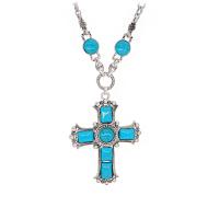 Zinc Alloy Sweater Chain Necklace, with turquoise, with 1.97inch extender chain, Cross, for woman Approx 17.72 Inch 