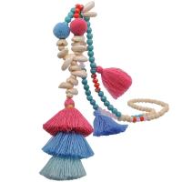 Fashion Sweater Chain Necklace, Wood, with Polyester Yarns & turquoise & Shell & Crystal, handmade, for woman Approx 35.43 Inch 