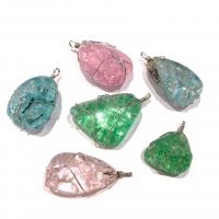Crystal Brass Pendants, with Brass, irregular, silver color plated, Unisex & crackle 25x35- 