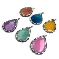 Mixed Agate Pendants, with Rhinestone Clay Pave, Teardrop, Unisex 