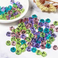Acrylic Alphabet Beads, Flat Round, with letter pattern 7mm, Approx 