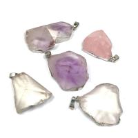 Gemstone Brass Pendants, with Brass, irregular, platinum color plated, Unisex & faceted 25x35- 