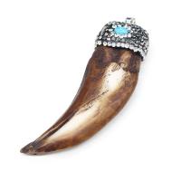 Natural Bone Pendant, Ox Bone, with Synthetic Blue Turquoise & Rhinestone Clay Pave, Horn, synthetic, Unisex, brown 