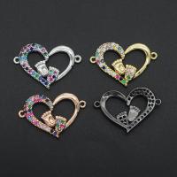 Cubic Zirconia Micro Pave Brass Connector, Heart, plated & micro pave cubic zirconia 