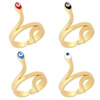 Латунь Манжеты палец кольцо, Змея, плакирован золотом, ювелирные изделия моды & Злой План глаз & эмаль, Много цветов для выбора, 28mm, продается PC
