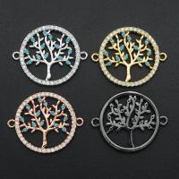 Cubic Zirconia Micro Pave Brass Connector, plated, tree of life design & micro pave cubic zirconia 