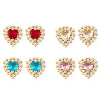 Cubic Zirconia Micro Pave Brass Earring, Heart, gold color plated, micro pave cubic zirconia 