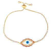 Evil Eye Jewelry Bracelet, Brass, gold color plated, micro pave cubic zirconia & enamel .45 Inch 