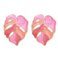 Enamel Zinc Alloy Stud Earring, Leaf, gold color plated, for woman & hollow 