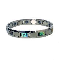 Titanium Steel Bracelet & Bangle, Tungsten Steel, with Black Ochre & Titanium Steel & Abalone Shell, polished, Unisex & with magnetic, 10mm Approx 8.27 Inch 