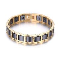 Titanium Steel Bracelet, with Black Ochre & Porcelain, polished, with magnetic & for man Approx 8.46 Inch 