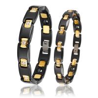 Titanium Steel Bracelet & Bangle, Porcelain, with Black Ochre & Titanium Steel, plated, Unisex & with magnetic & micro pave cubic zirconia Approx 7.28 Inch, Approx 7.95 Inch 