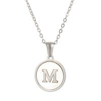 Stainless Steel Jewelry Necklace, 304 Stainless Steel, with White Shell, polished, letters are from A to Z & for woman, original color, 16mm Approx 17.72 Inch 