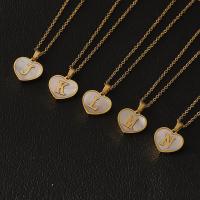 Stainless Steel Jewelry Necklace, with White Shell, Heart, 18K gold plated, letters are from A to Z & for woman Approx 16.93 Inch 