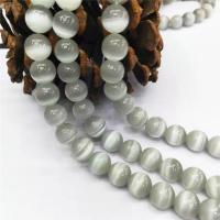 Katzenauge Perlen, rund, poliert, verschiedene Größen vorhanden, silbergrau, Länge:ca. 15 ZollInch, verkauft von Strang
