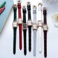 Women Wrist Watch, Leather, with Glass & Stainless Steel & Zinc Alloy, Japanese movement, stainless steel pin buckle, Rectangle, plated, for woman & waterproof 