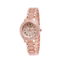 Women Wrist Watch, Zinc Alloy, with Glass & Stainless Steel, Japanese movement, Round, plated, for woman & waterproof & with rhinestone 