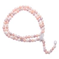 Natural Freshwater Pearl Necklace, with Zinc Alloy, platinum color plated, for woman & with rhinestone, mixed colors, 8-9mm Approx 29.53 Inch 