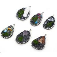 Natural Agate Druzy Pendant, Resin, with Natural Stone & Rhinestone Clay Pave, irregular & Unisex 33x53- 