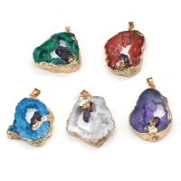 Natural Agate Druzy Pendant, Ice Quartz Agate, with Brass, irregular, gold color plated, druzy style & Unisex & hollow 30x40- 