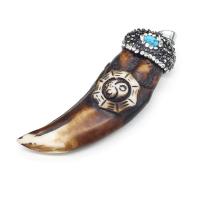 Ox Bone Pendant, with Synthetic Blue Turquoise & Rhinestone Clay Pave, Horn, synthetic, Unisex, brown 