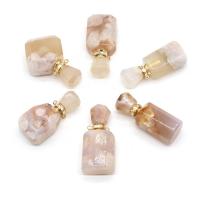 Cherry Blossom Agate Perfume Bottle Pendant, with Iron, gold color plated, Unisex pink 