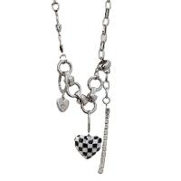 Titanium Steel Jewelry Necklace, Heart, silver color plated, enamel & with rhinestone, silver color .08 Inch 