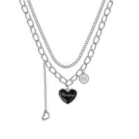 Titanium Steel Jewelry Necklace, with 1.97 extender chain, Heart, silver color plated & enamel, silver color, 420mm,450mm 